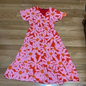 Pink and Red Flutter Sleeve V-Neck Sundress